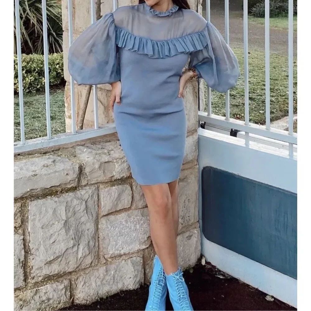 ZARA WOMAN COMBINATION KNIT ORGANZA MINI RUFFLE DRESS Sz M